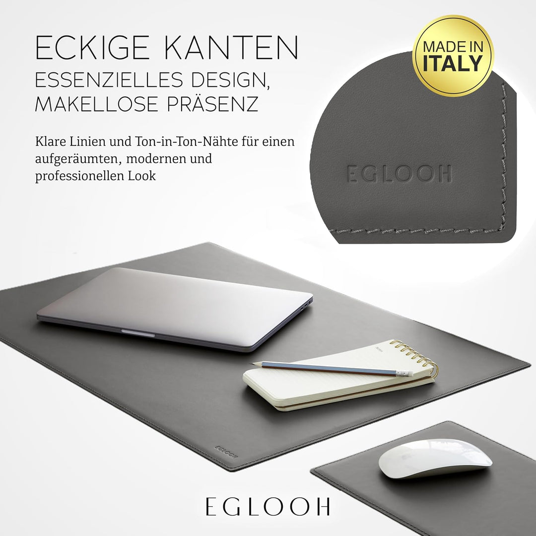 Eglooh - Mercurio - Schreibtischunterlage aus Leder Anthrazit Grau cm 65x45 - Handwerkliche Nähte un