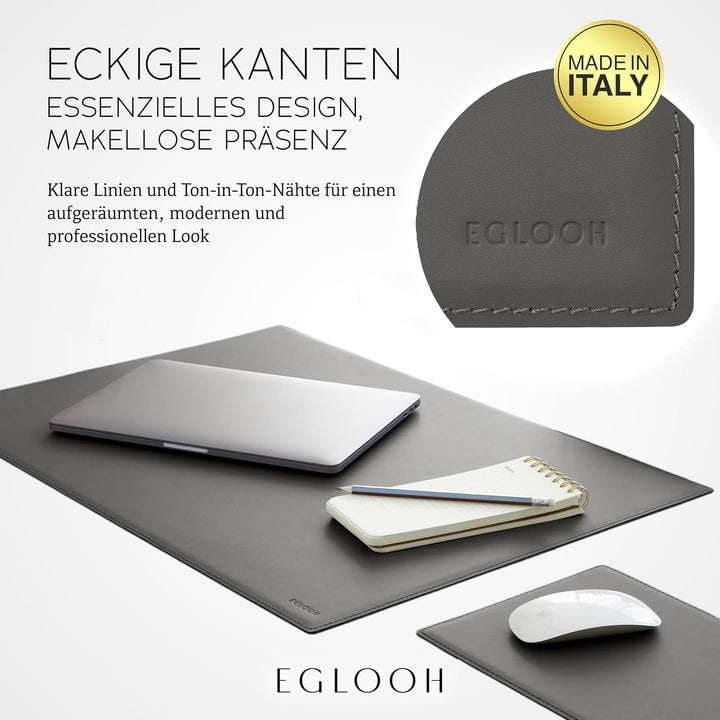Eglooh - Mercurio - Schreibtischunterlage aus Leder Anthrazit Grau cm 65x45 - Handwerkliche Nähte un