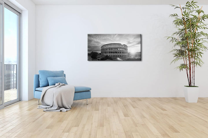 das Kolosseum in Rom Panorama 120x60 cm Effekt: Schwarz/Weiss als Leinwandbild, Motiv fertig gerahmt