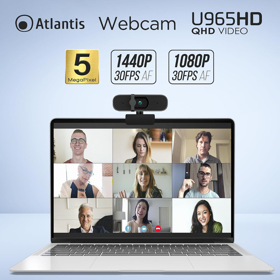 Atlantis USB-Webcam 2K 5MP 30fps mit Autofokus und Dual-Mikrofon | 5 MP, 2560×1944/30fps und Full HD