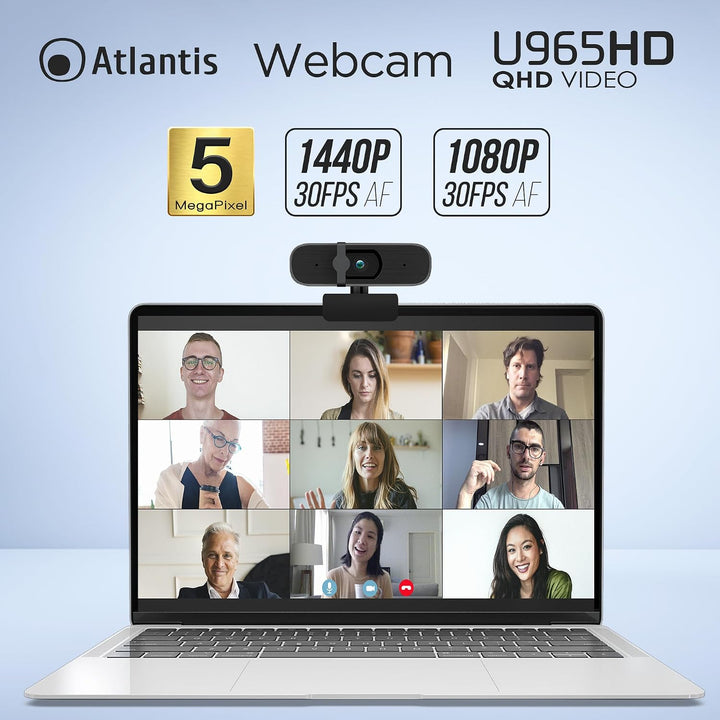 Atlantis USB-Webcam 2K 5MP 30fps mit Autofokus und Dual-Mikrofon | 5 MP, 2560×1944/30fps und Full HD