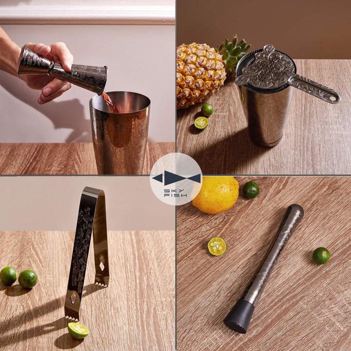 SKYFISH Cocktail Shaker Set - Ätzen Cocktail Shaker Kit in Geschenkbox 7, Cocktail Shaker Set 7-teil