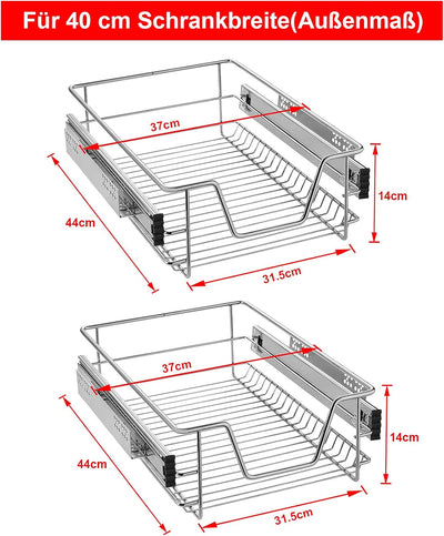 LZQ Teleskopschublade Küchenschublade 2X 40cm Küchenschrank Korbauszug Schrankauszug Schlafzimmersch