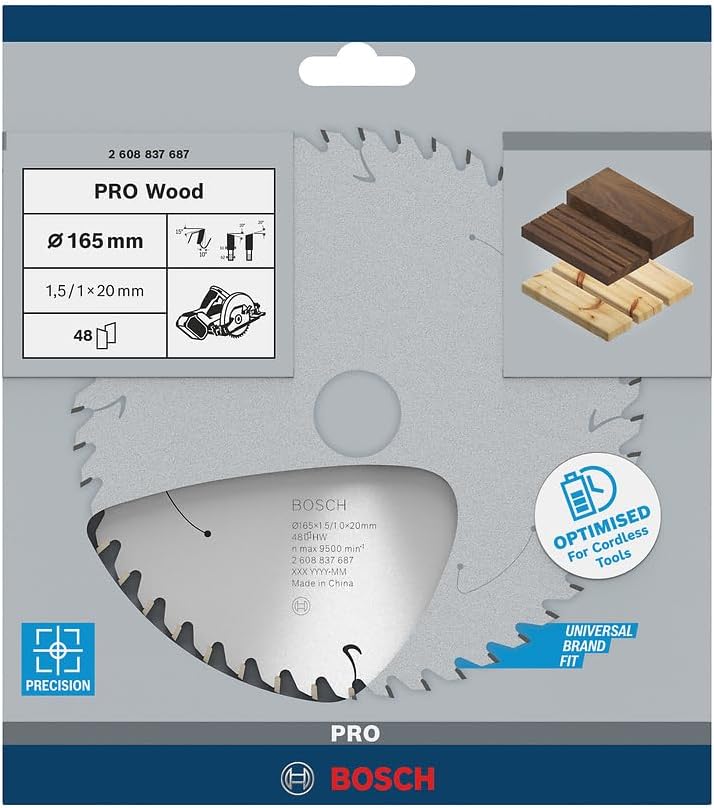 Bosch Accessories 1x Kreissägeblatt Standard for Wood (Holz, Sägeblatt Ø 165 x 20 x 1,5 mm, 48 Zähne