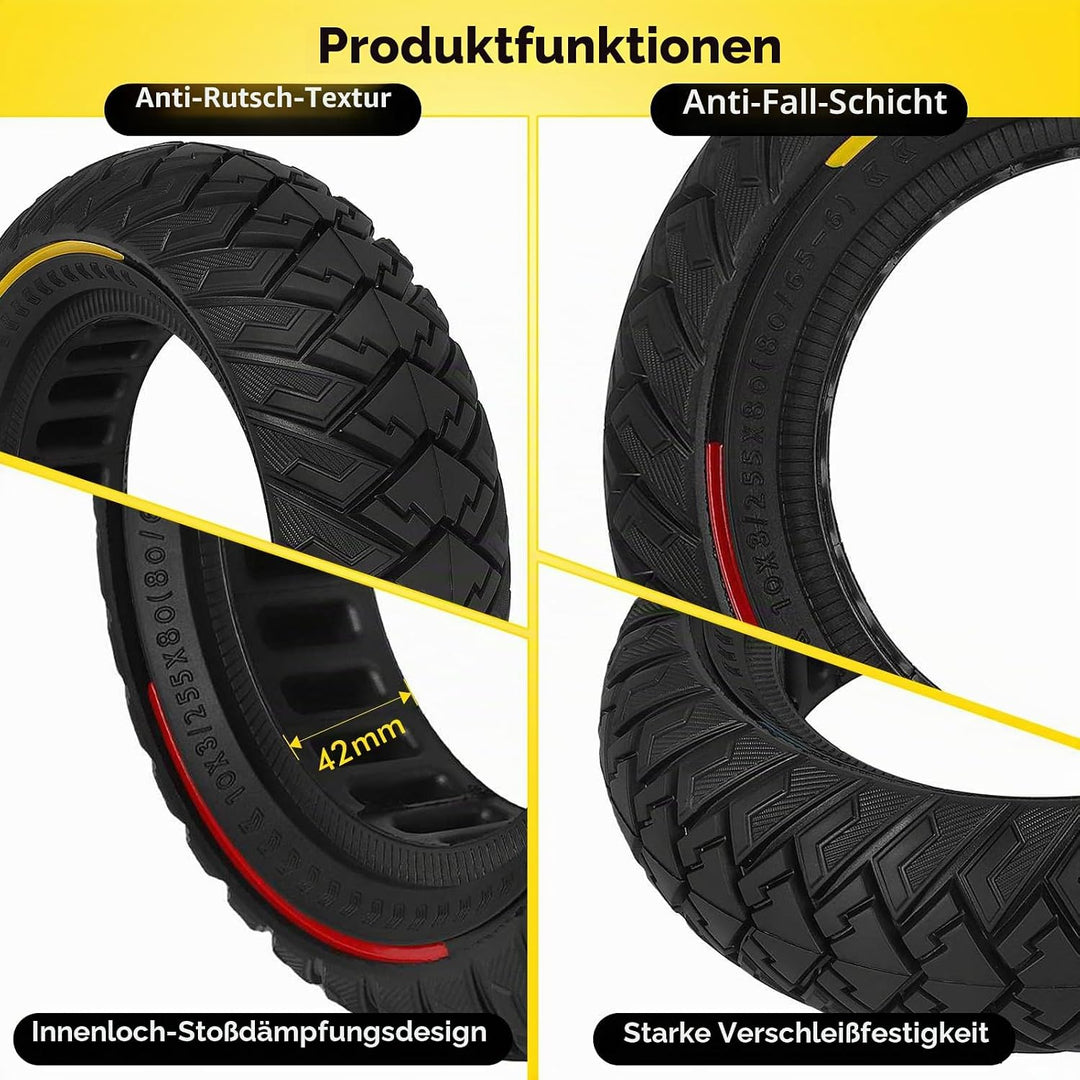 10 x 3 Zoll E Scooter Solid Reifen，255 x 80 (80/65-6) Vollgummireifen für Mantis 10/Dualtron Zero 10
