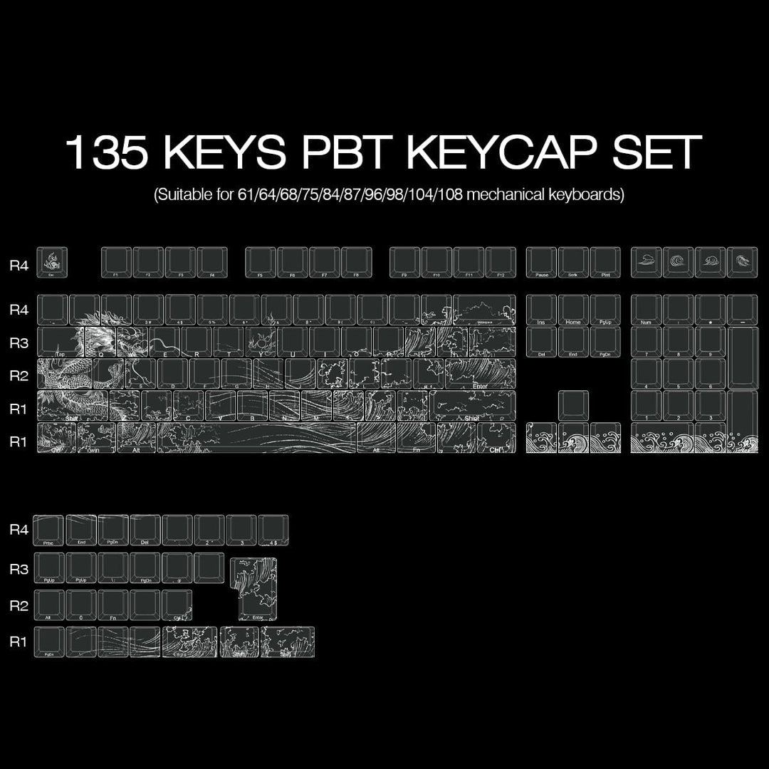PBT Tastenkappen, 135 Tasten Double Shot Tastenkappen Seite graviert Transparent Keycap Set Cherry P