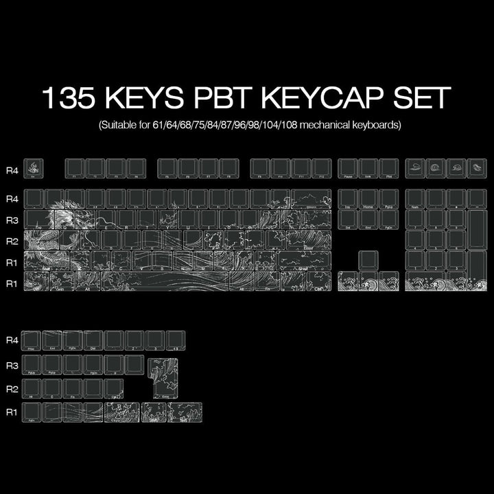 PBT Tastenkappen, 135 Tasten Double Shot Tastenkappen Seite graviert Transparent Keycap Set Cherry P
