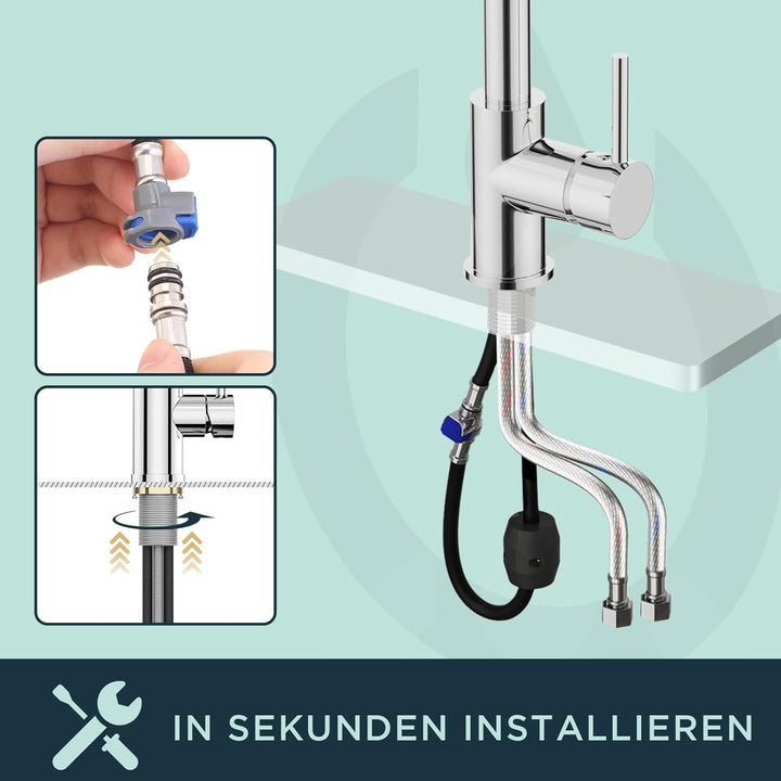FORIOUS Wasserhahn Küche, Mischbatterie Küche Ausziehbar Brause, Einhebelmischer Küchenarmatur Spüla