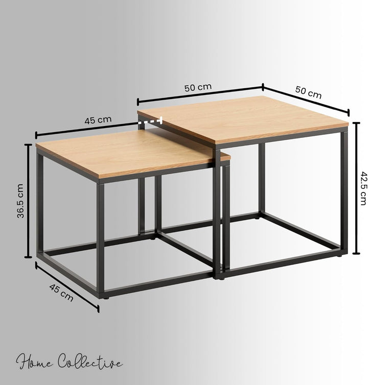 Home Collective Couchtisch 2er Set quadratisch aus Holz, Wohnzimmertisch Modern, Beistelltisch Set 2
