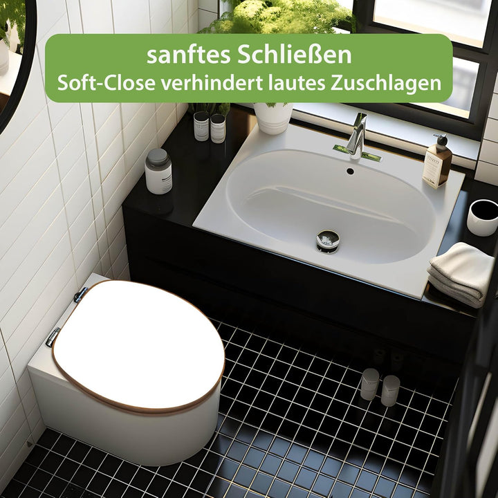 banjado Design WC Sitz Bambus Absenkautomatik 45,8x37,5cm - Toilettendeckel mit Absenkautomatik Holz