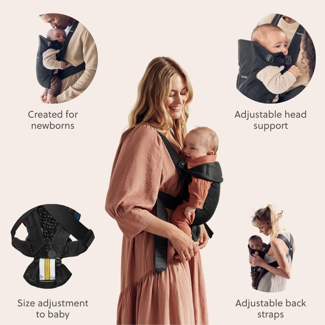 BabyBjörn Babytrage Mini, 3D-Netzstoff, Schwarz Schwarz 3D-Netzstoff, Schwarz 3D-Netzstoff
