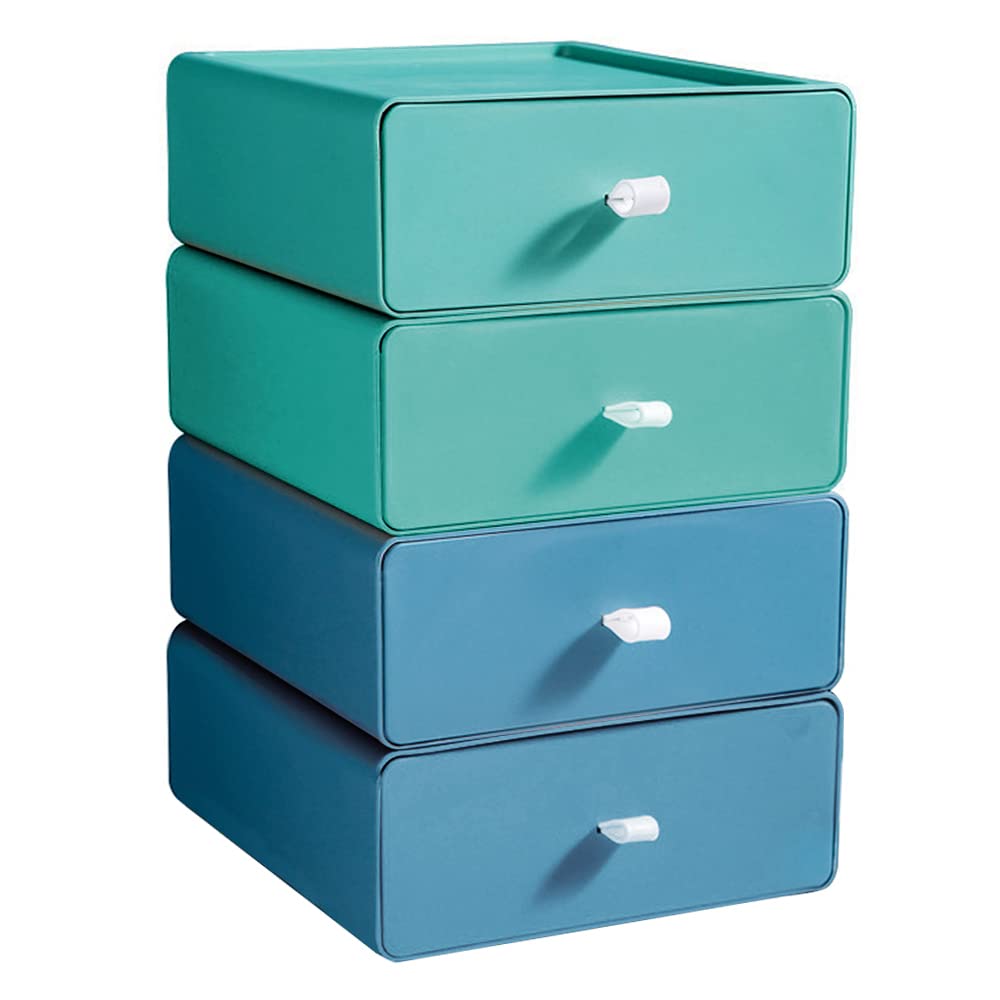 4PCS Stapelbare Schubladenboxen, Aufbewahrungsbox mit Schubladen, Kosmetik Organizer Schubladenbox,