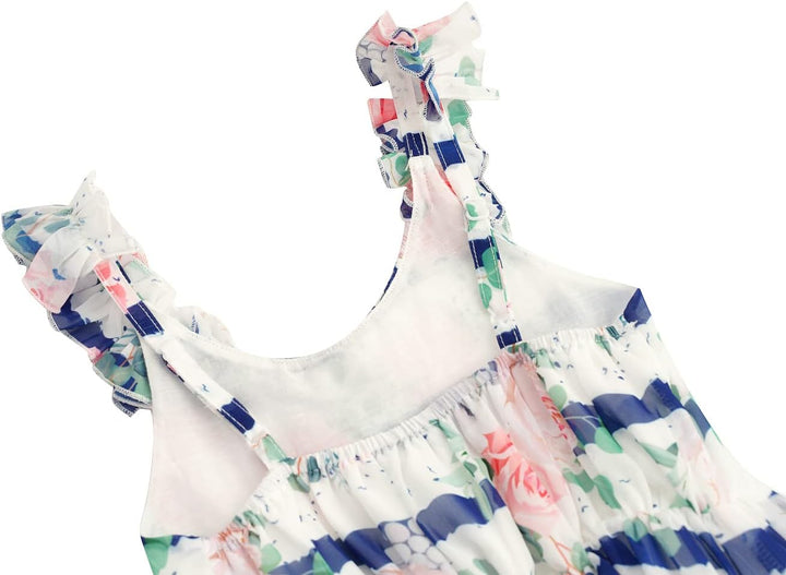 BONNY BILLY Mädchen Kleider Blumen Boho Sommerkleid Strandkleid Chiffonkleid Maxikleid mit Rüschen 7