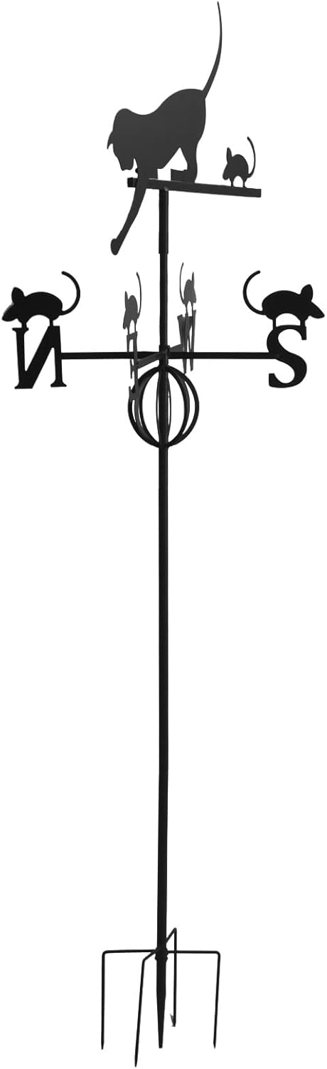 Windfahne, Exquisite Katzenmaus Mehrzweck-Wetterfahne Schmiedeeisen mit Bodeneinführungsstange für A