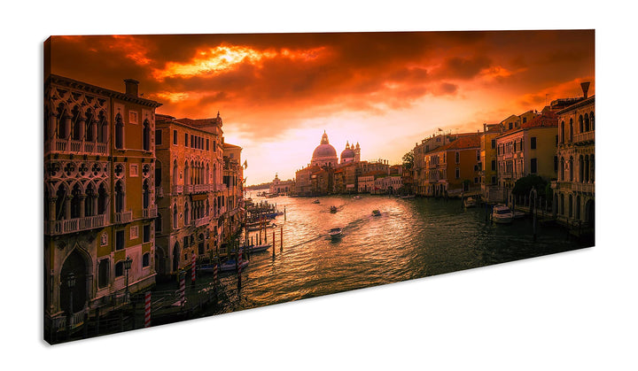 Flusslauf in Venedig Panorama 60x30 cm als Leinwandbild, Motiv fertig gerahmt auf Echtholzrahmen, Ho