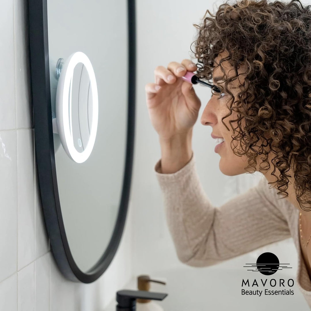 Mavoro 17cm LED Vergrösserungsspiegel mit 3 starken Saugnäpfen | 5X Vergrösserung | Tragbarer beleuc