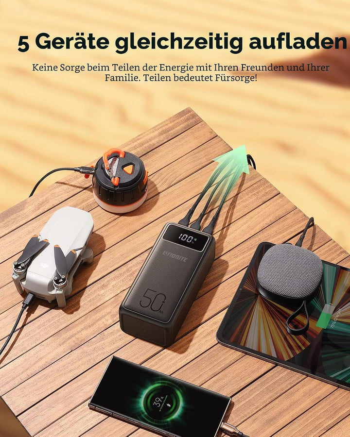 LITIONITE Raiden 100W / 56.000mAh Power Bank USB-C PD (bis zu 100W) + USB-A (bis zu 18W) - Tragbarer
