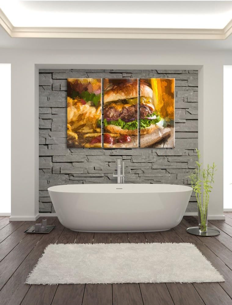Pixxprint Saftiger Chili Cheese Burger Pinsel Effekt 3-Teiler Leinwandbild 120x80 Bild auf Leinwand