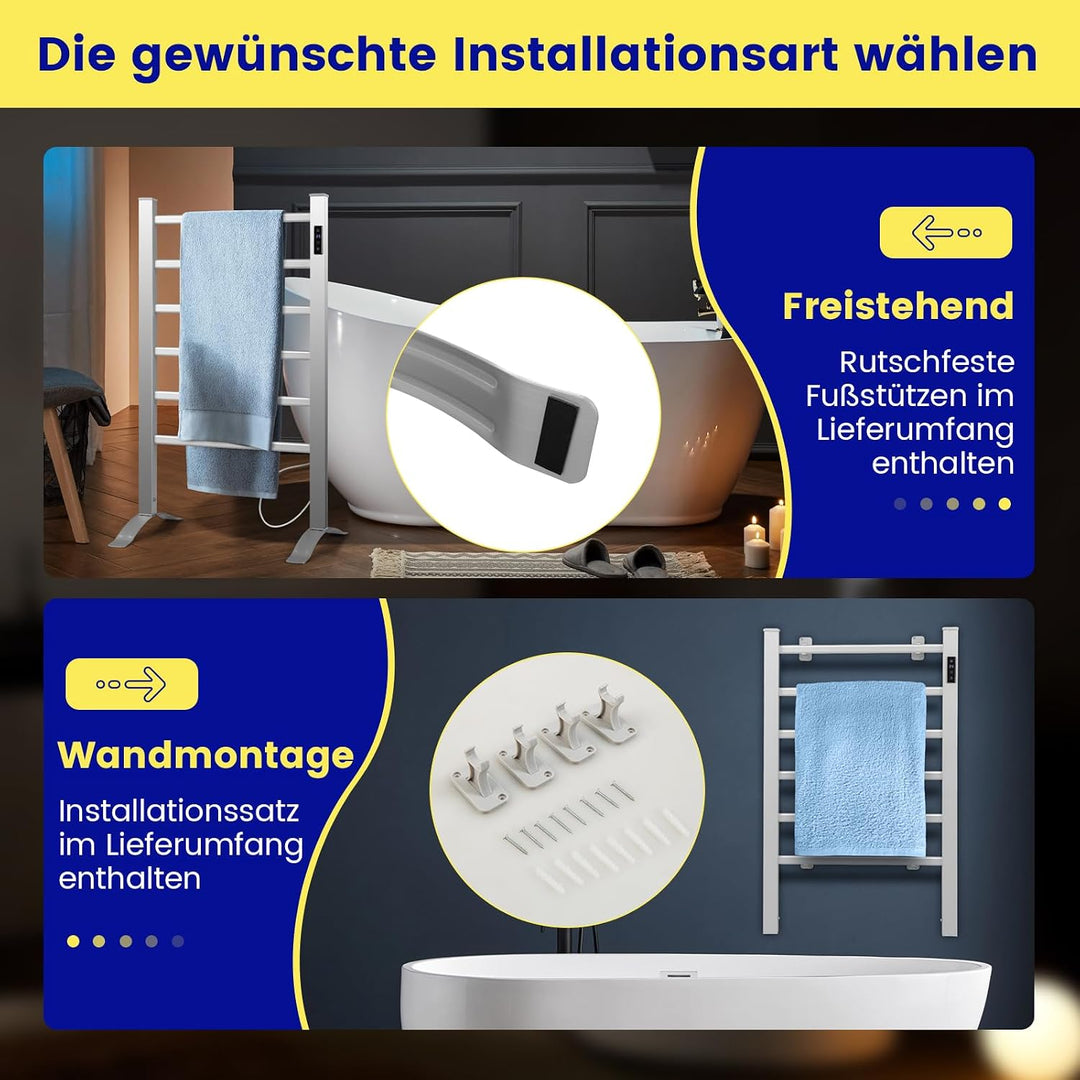 RELAX4LIFE Elektrischer Badheizkörper 910 x 540mm Handtuchwärmer mit LED-Anzeige Timer-Funktion Ther
