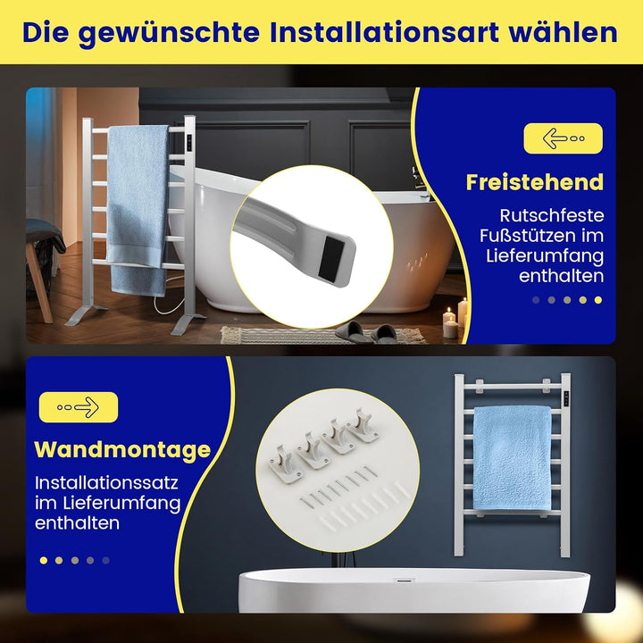 RELAX4LIFE Elektrischer Badheizkörper 910 x 540mm Handtuchwärmer mit LED-Anzeige Timer-Funktion Ther