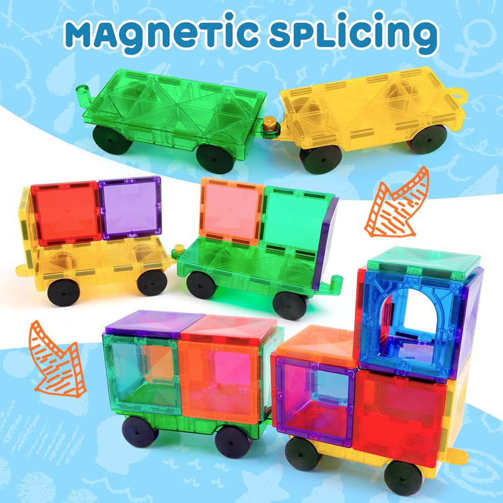 Magnetische Bauklötze Expansion Auto - 4 Grüne und gelbe magnetische Fliesen Auto Set Babyspielzeug,