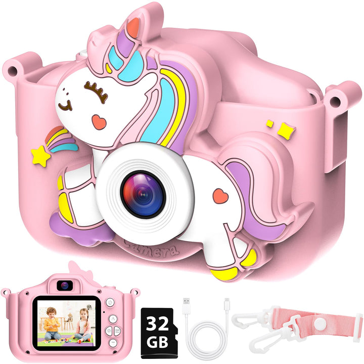 Kinderkamera mit 32GB Karte 1080P HD Kinder Digitalkamera Rosa Kids Camera