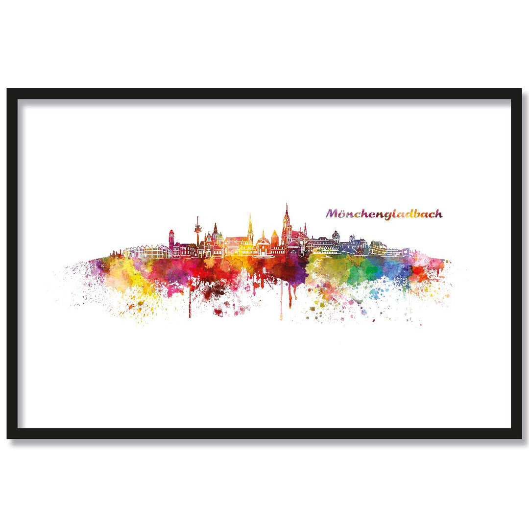 JUNIWORDS Poster mit/ohne Holzrahmen, Wähle ein Motiv, Aquarell Skyline Mönchengladbach, Wähle eine