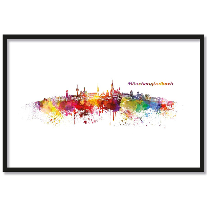 JUNIWORDS Poster mit/ohne Holzrahmen, Wähle ein Motiv, Aquarell Skyline Mönchengladbach, Wähle eine