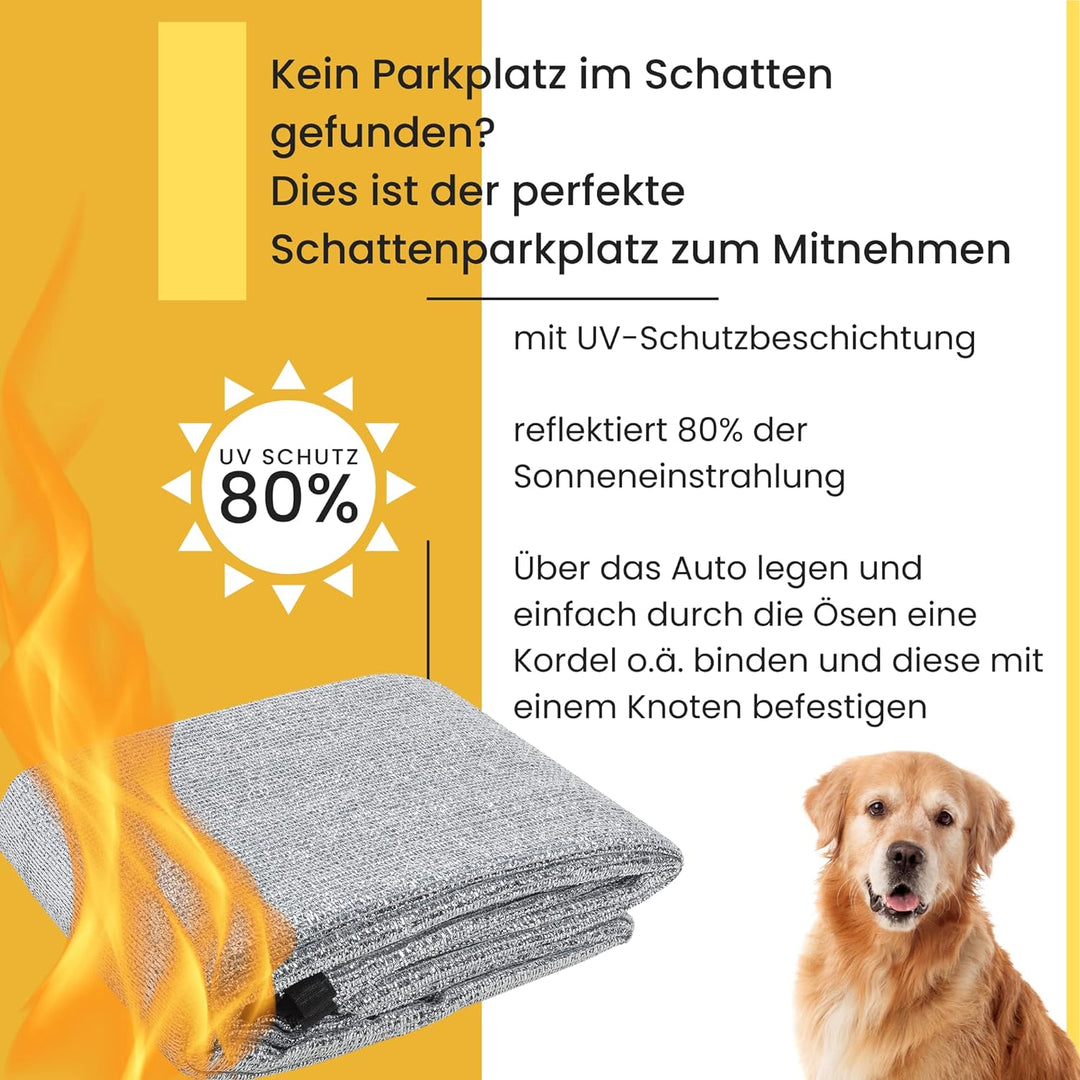 Rosi's Barf-Glück XL Schattennetz Auto 4x6 für Hunde 4x6 m – 24m² Alu UV Sonnenschutz Hitzeschutz Al