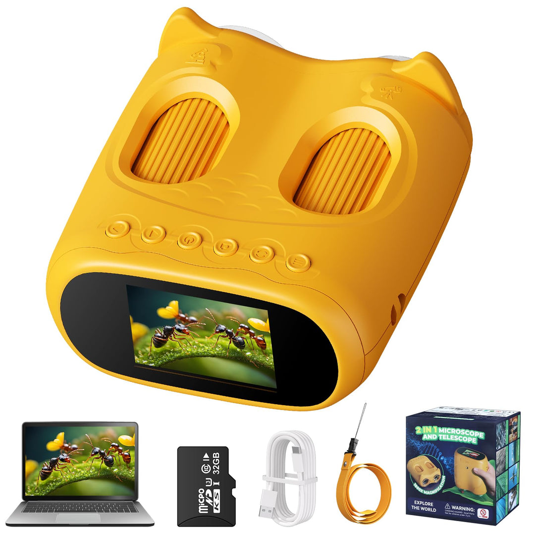 2-in-1 Digitales Mikroskop für Kinder und Teleskop, Tragbares Taschenmikroskop mit 32GB Speicherkart