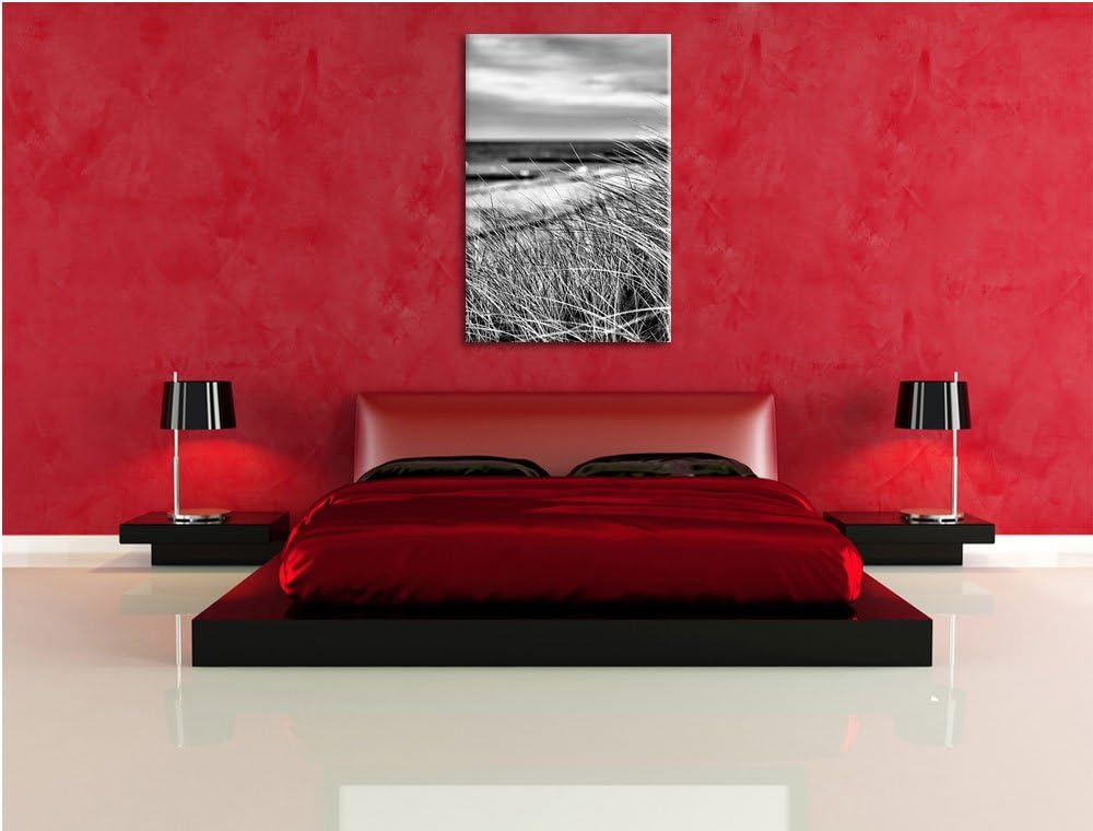 Pixxprint Monocrome, Sanddünen mit Schilfgras am Meer, Format: 100x70 auf Leinwand, 100x70