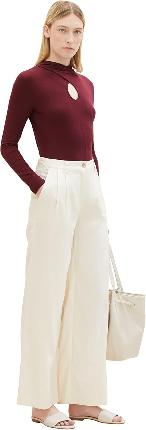 TOM TAILOR Damen Langarmshirt mit Cut-Out Detail L 10308 - Deep Burgundy Red, L 10308 - Deep Burgund