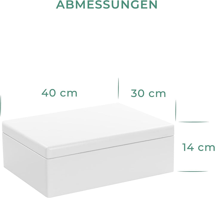 LAUBLUST Holzkiste mit Deckel - 40x30x14cm, Weiss, FSC® - Aufbewahrungskiste | Erinnerungsbox | Bast
