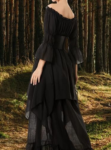 Halloween Kostüm Damen,Mittelalter Renaissance Kleidung mit Korsett Gürtel Retro Maxikleid Viktorian