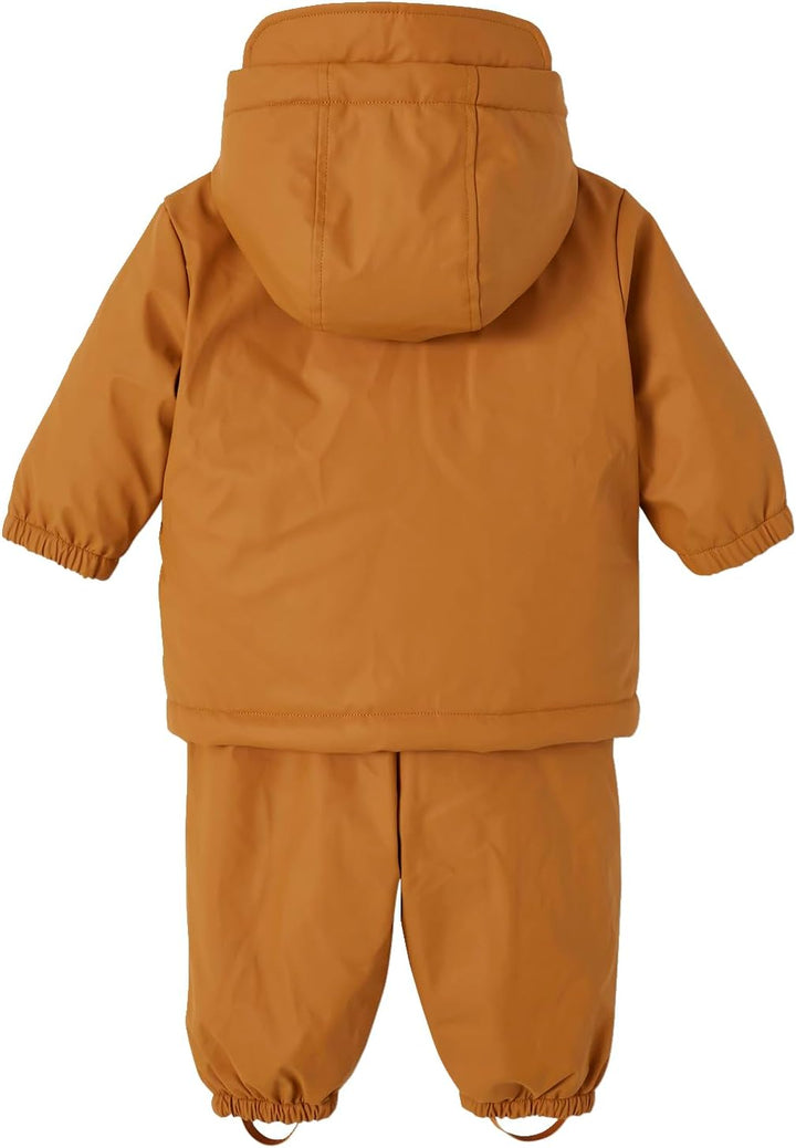 Vertbaudet Baby-Set: Thermo-Regenjacke mit Webpelz und Matschhose, Recycling-Polyester karamell 80