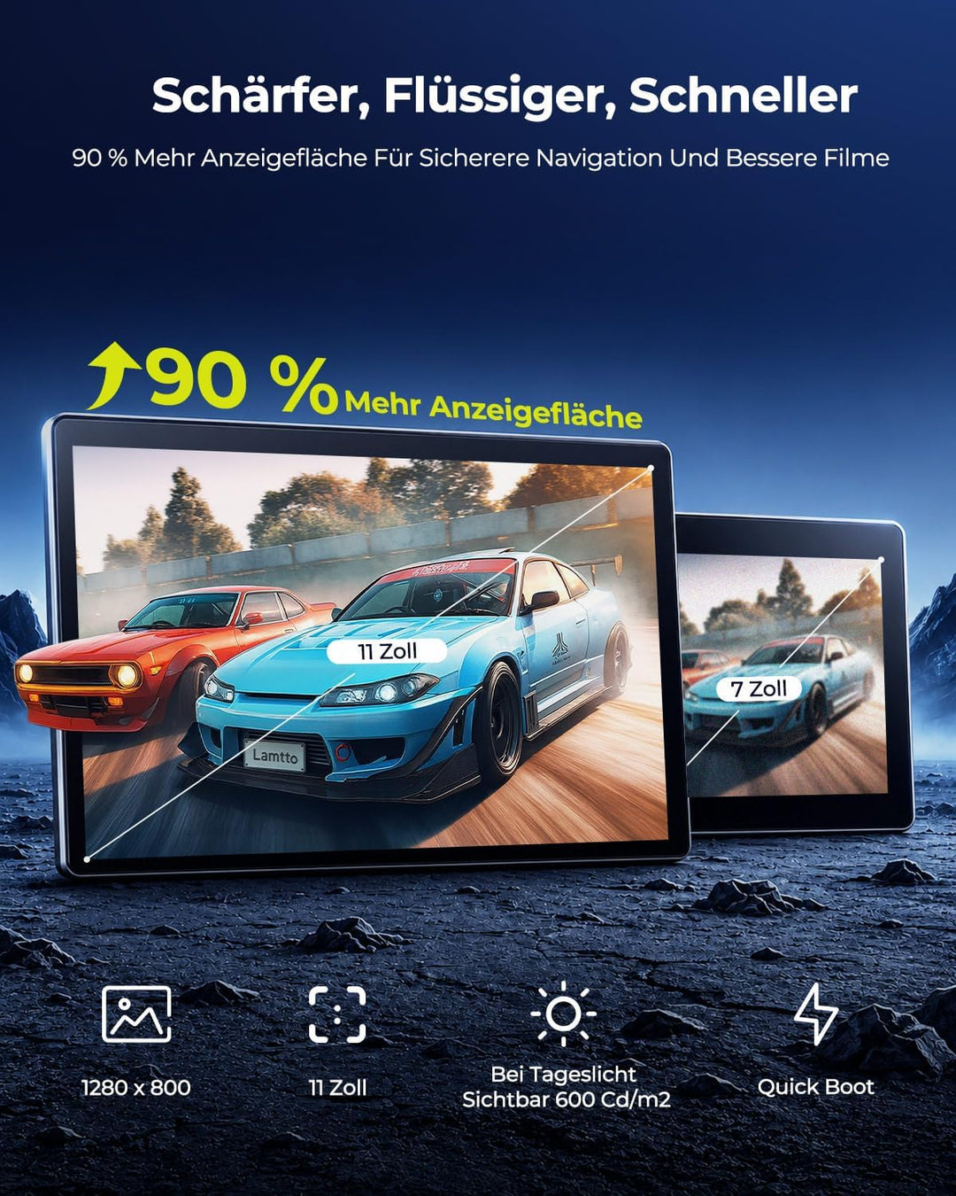 LAMTTO 11 Zoll Wireless CarPlay Display mit YouTube TikTok Video-Apps,Tragbares Autoradio für Apple