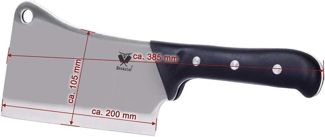 Beeketal 'HBB-20' Profi Fleischer Hackbeil mit ca. 200 mm Klinge aus 420 J 2 Edelstahl, rutschfestem