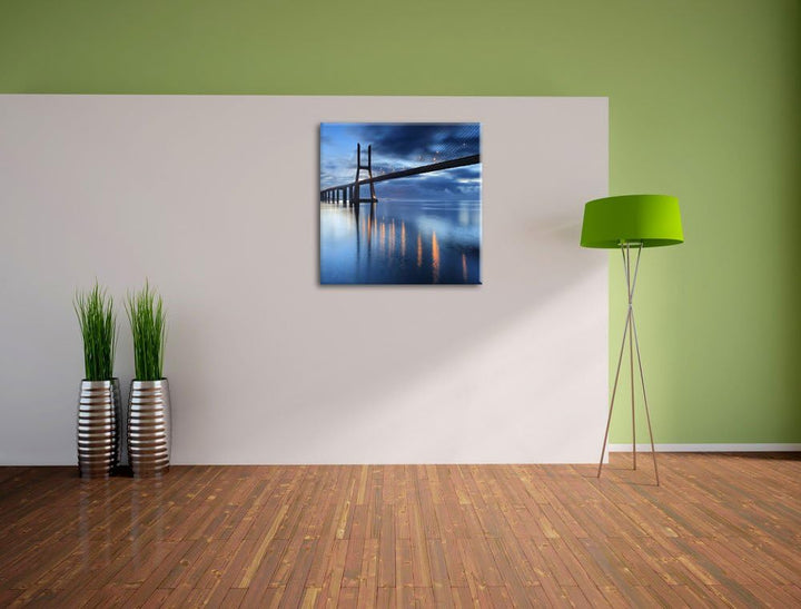 Pixxprint Ponte Vasco da Gama Lissabon / 70x70cm Leinwandbild bespannt auf Holzrahmen/Wandbild Kunst