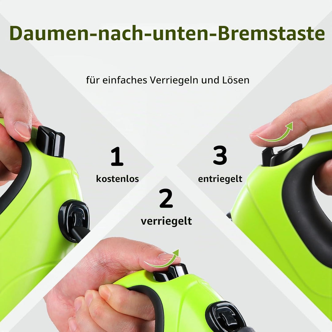 Pecute Hundeleine 8m, Rollleine für Hunde, EIN-Knopf-Steuerung &amp; Verwicklungsfrei, Robuste Nylonlein