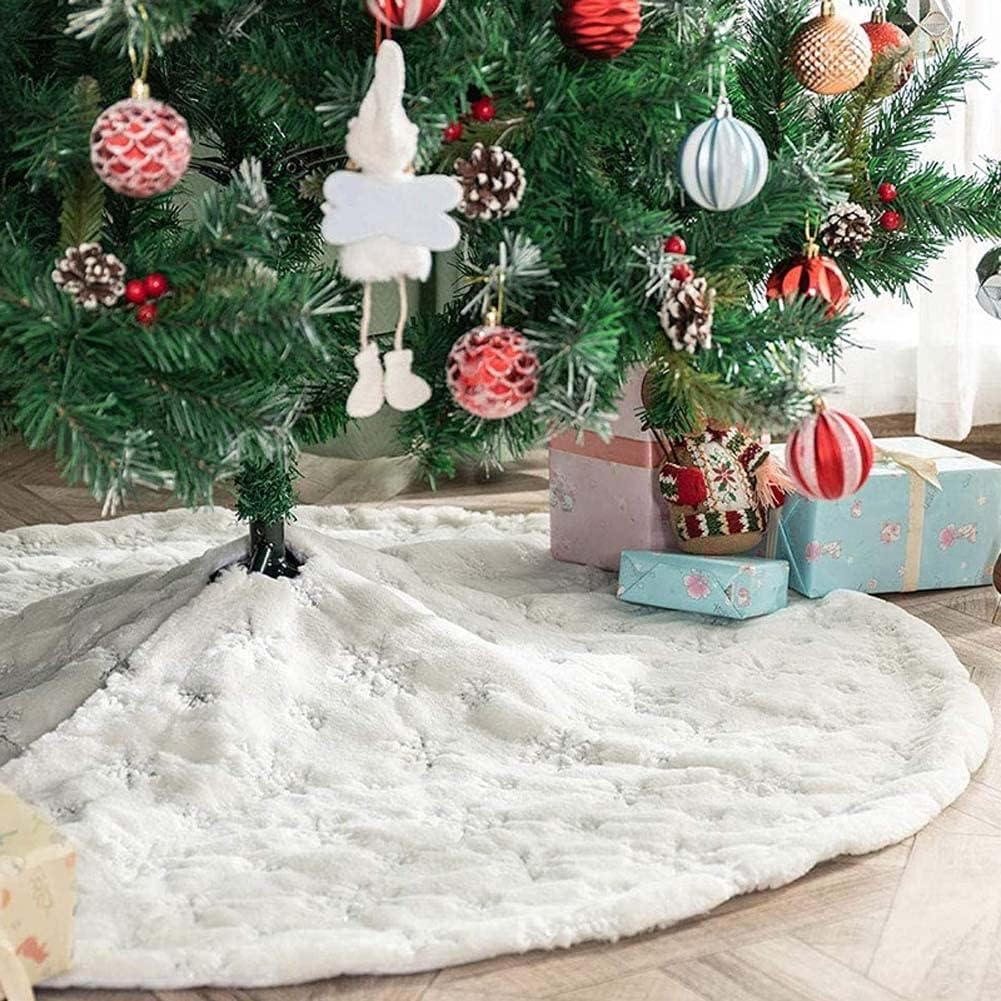 Weihnachtsbaum Rock Plüsch Rund Weichnachtsbaumdecke mit Pailletten Schneeflocke Christbaumständer T