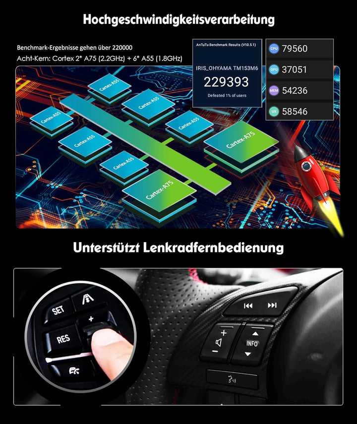 Erisin Android 16 4GB+64GB 8-Kern 9" Autoradio GPS Navi für VW Passat B6 Golf V VI Touran Skoda Seat