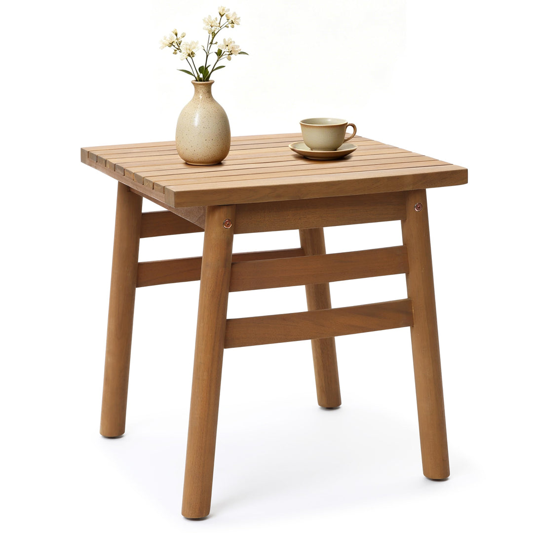 Hometopia Beistelltisch Quadratisch aus massivem Akazienholz - 45x45 cm - Stabiler Couchtisch & Nach