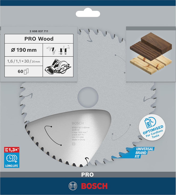 Bosch Accessories 1x Kreissägeblatt Standard for Wood (Holz, Sägeblatt Ø 190 x 30 x 1,6 mm, 60 Zähne