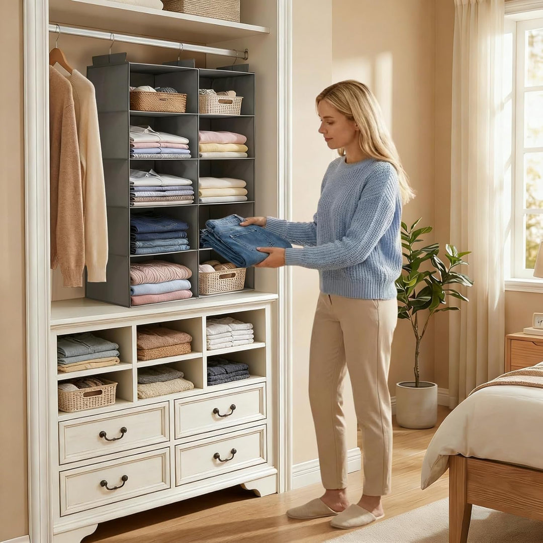 ALLTIDYUP Doppelreihe Hängeregal, Schrank Organizer für Kleidung, Faltbarer Kleiderschrank Organizer