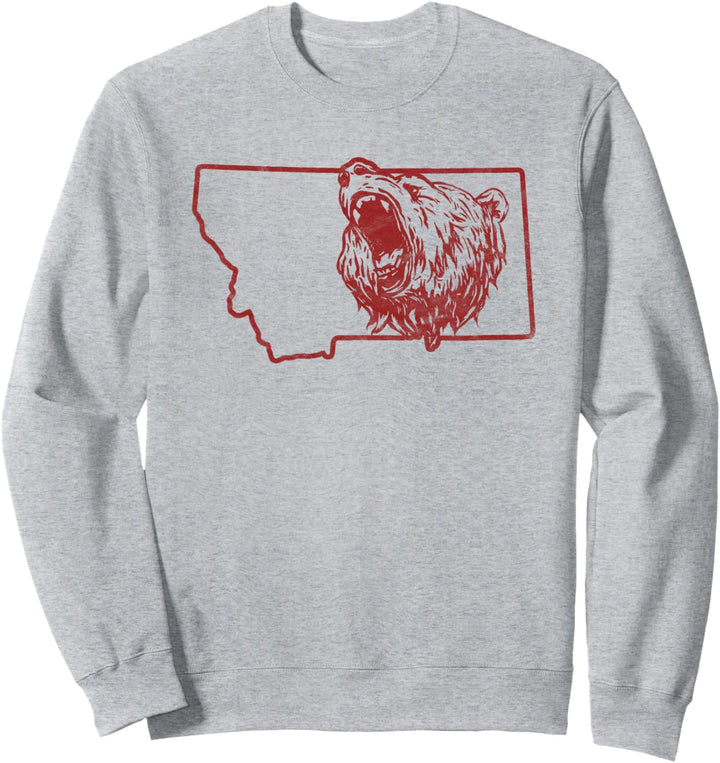 State of Montana Roaring Grizzly Bear Minimalist Retro Sweatshirt