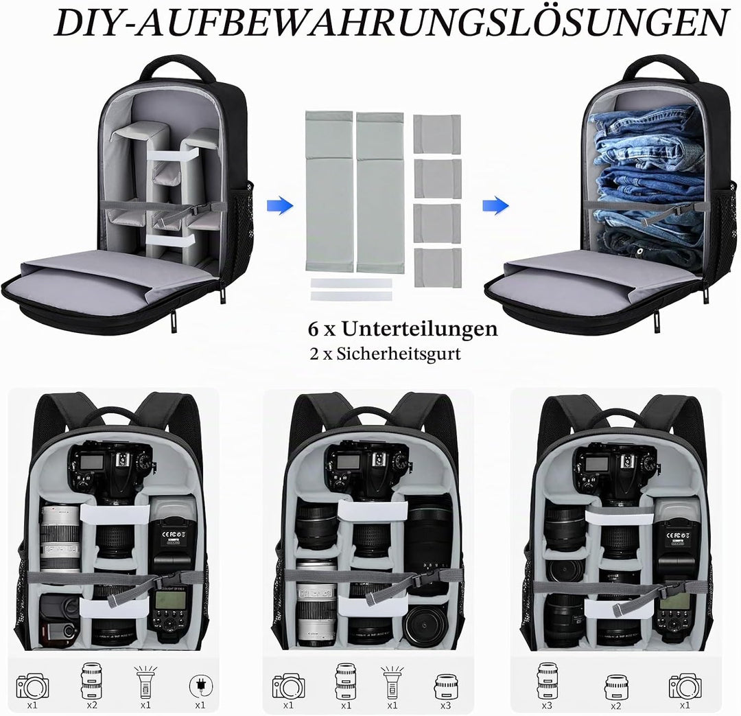 Kamerarucksack Fotorucksack Wasserdicht Kamera Rucksack mit Regenschutz Kameratasche für Spiegelrefl
