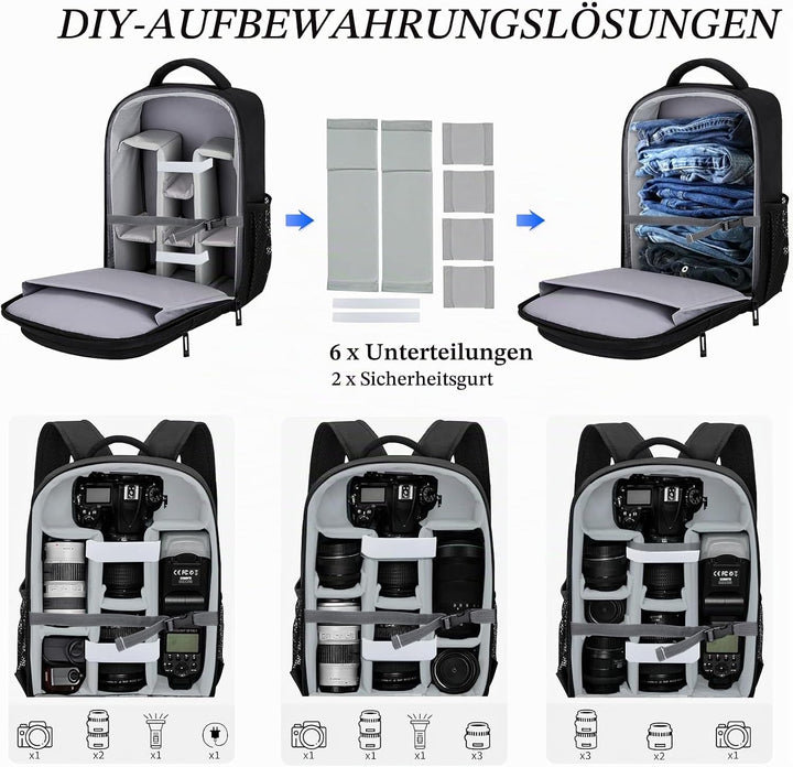 Kamerarucksack Fotorucksack Wasserdicht Kamera Rucksack mit Regenschutz Kameratasche für Spiegelrefl