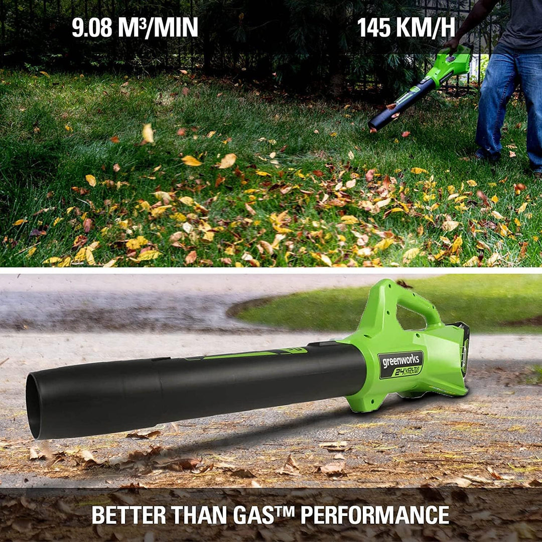 Greenworks Axial Akku Laubbläser (Li-Ion 24V 531m³/h Luftgeschwindigkeit，531m³/h Luftvolumen leistun