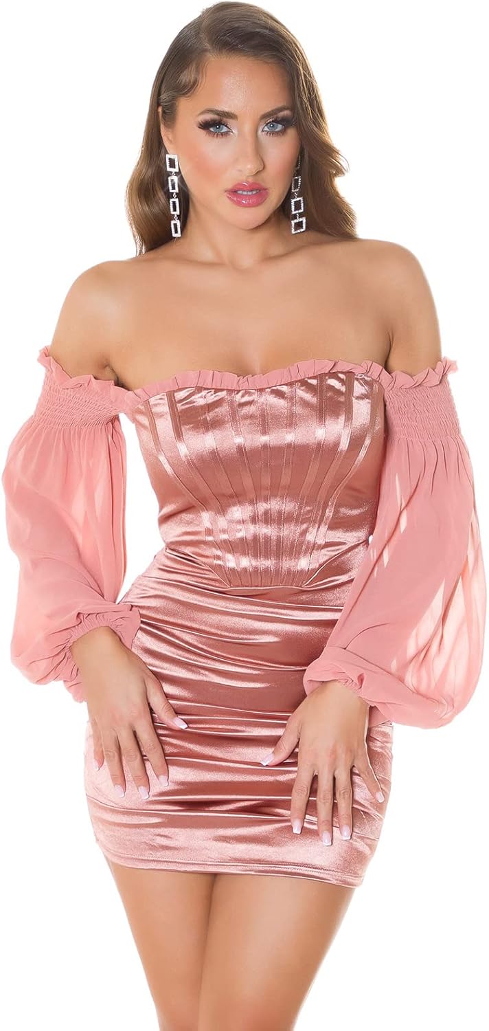 Koucla Sexy Off-Shoulder Satinlook Minikleid XL Altrosa, XL Altrosa