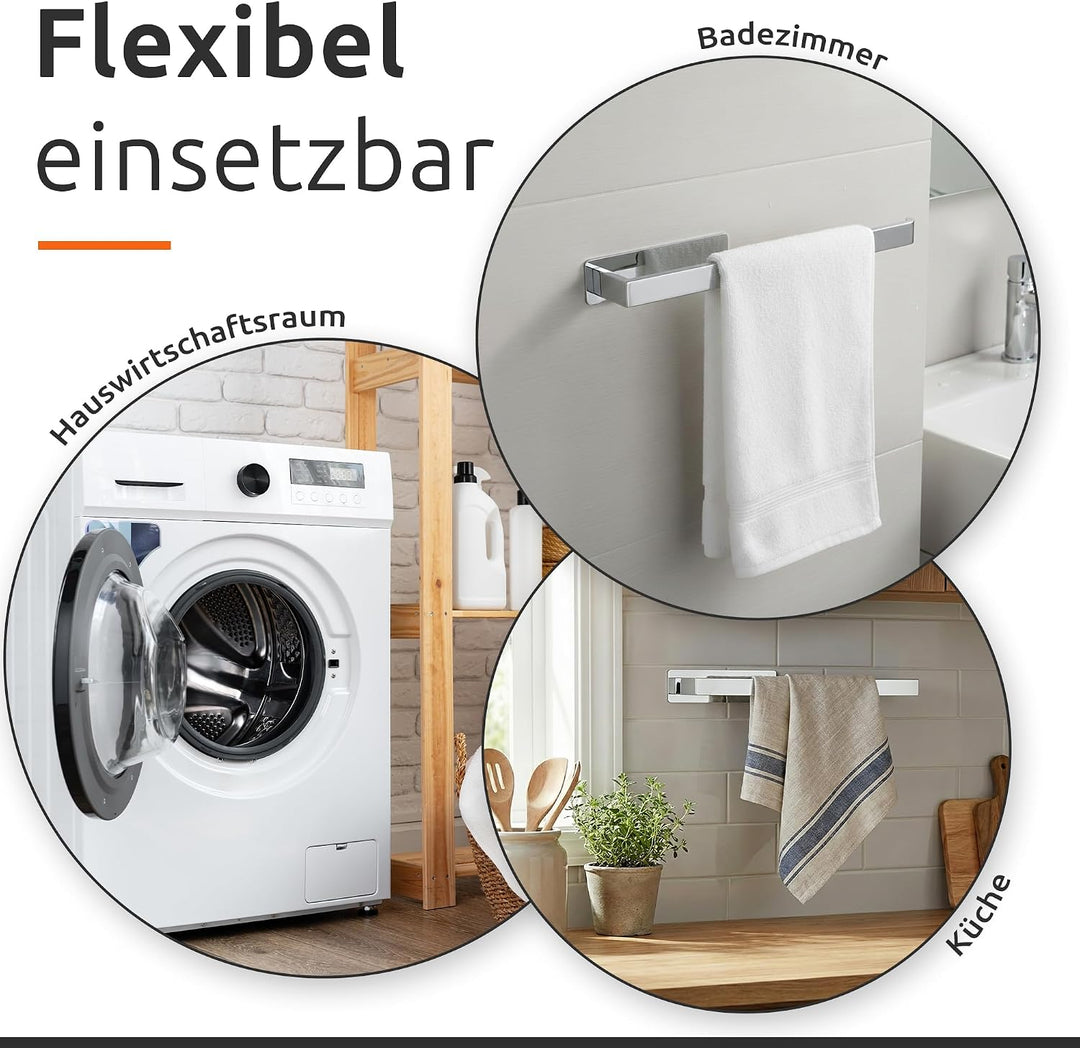 ECENCE Handtuchhalter ohne Bohren selbstklebend Chrom 38cm - Moderne Handtuchstange aus Edelstahl mi